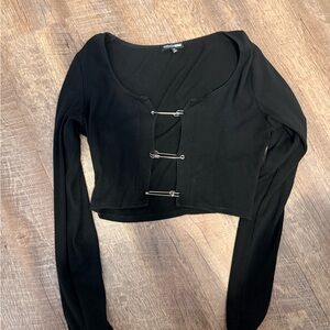 Fashion Nova Black Crop Top with Safety Pin Detail
